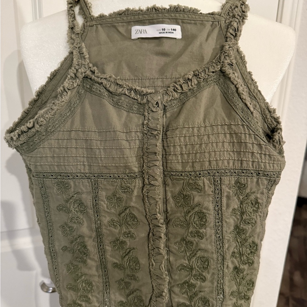 Zara Green Smocked Embellished Tank Top